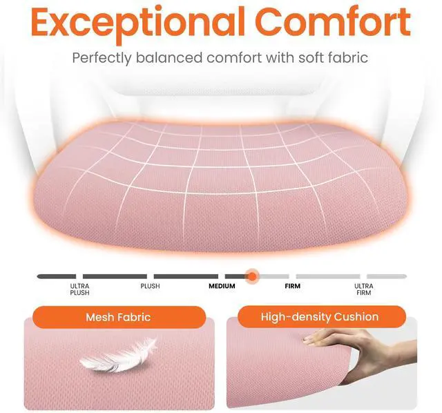 Alt view image 5 of 6 - Office Desk Ergonomic Mesh Computer Chair with Lumbar Support Adjustable Height Swivel Rolling Wheels Comfy Mid Back Task Chair for Home Bedroom Vanity Study (Pastel Pink)