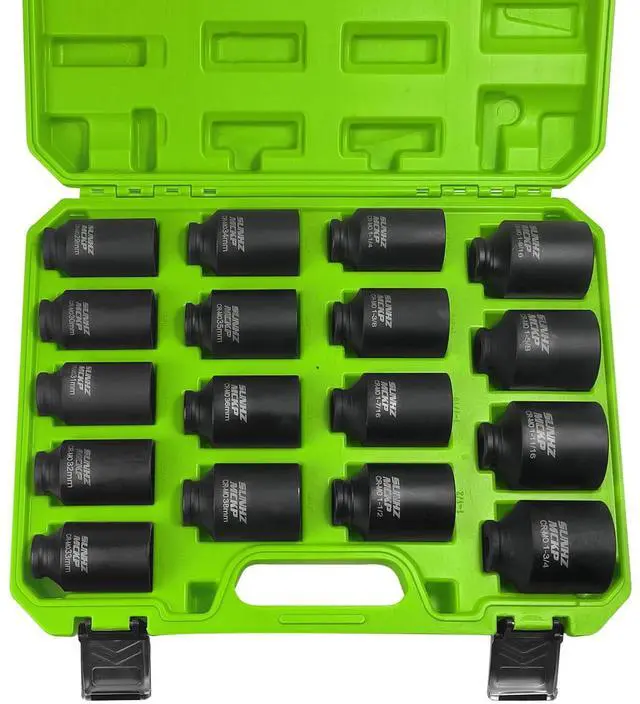 Main image of 1/2" Drive Deep Impact Socket Set 17-Piece, Spindle 6 Point Axle Nut Sockets Set, Standard SAE (1-1/4-Inch to 1-3/4-Inch) and Metric (29mm - 38mm) Large Socket, CR-MO, Impact Grade