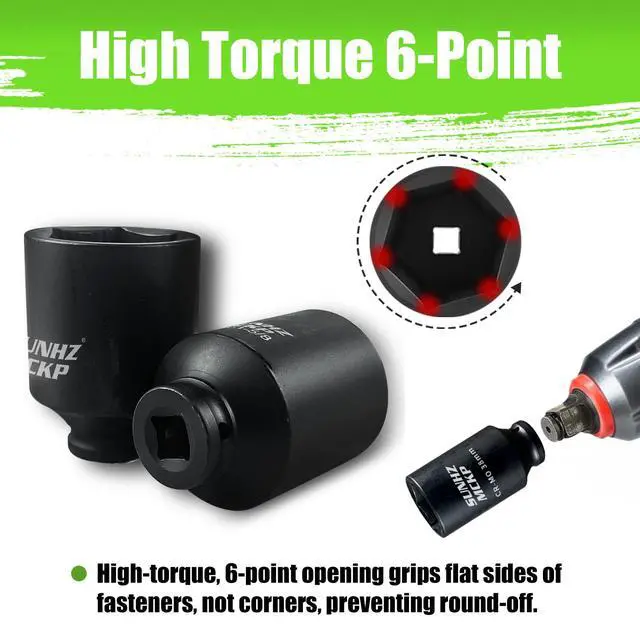 Alt view image 3 of 7 - 1/2" Drive Deep Impact Socket Set 17-Piece, Spindle 6 Point Axle Nut Sockets Set, Standard SAE (1-1/4-Inch to 1-3/4-Inch) and Metric (29mm - 38mm) Large Socket, CR-MO, Impact Grade