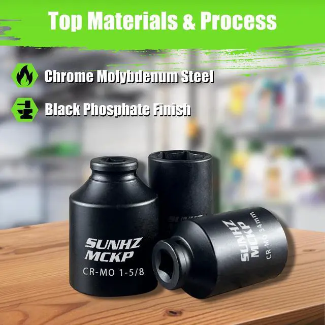 Alt view image 5 of 7 - 1/2" Drive Deep Impact Socket Set 17-Piece, Spindle 6 Point Axle Nut Sockets Set, Standard SAE (1-1/4-Inch to 1-3/4-Inch) and Metric (29mm - 38mm) Large Socket, CR-MO, Impact Grade