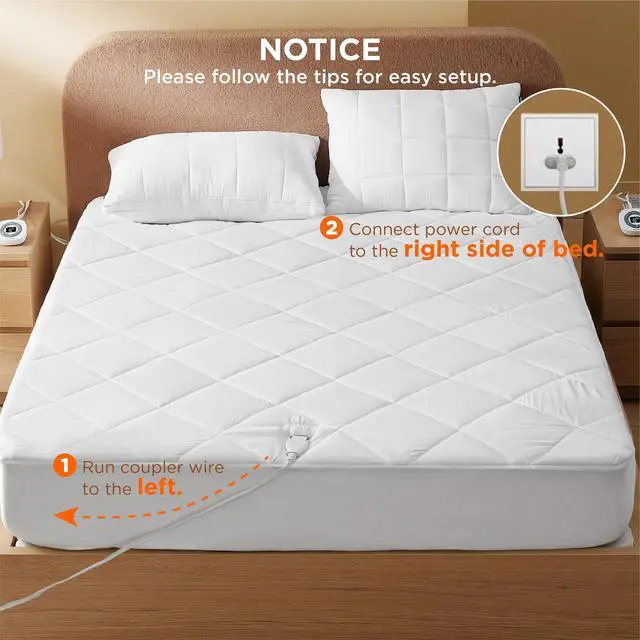 Alt view image 7 of 7 - Heated Mattress Pad Queen - Bed Warmer with Memory & Preheat Functions, 12-Hour Auto Off & 10 Heat Settings, Dual Controllers, Fast Heating, Brushed Electric Mattress Pad Queen, 60"x80"