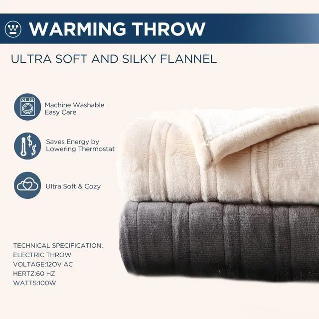 Main image of Electric Blanket Twin, Heated Blanket Twin Size with 10 Heating Levels and 1 to 12 Hours Heating Time Settings, Flannel to Sherpa Reversible, Machine Washable (62" x 84", Charcoal)
