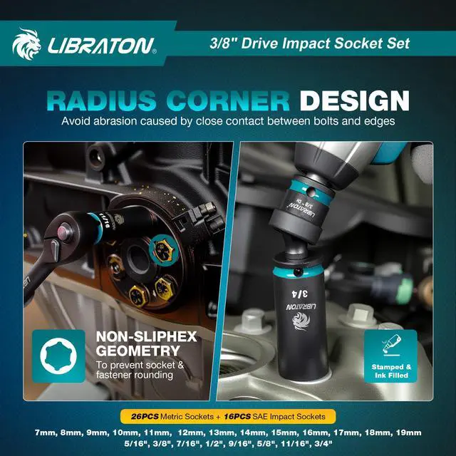 Alt view image 4 of 7 - 3/8 Socket Set 90PCS, SAE(5/16-3/4") & Metric(7-19MM) Impact Socket Set, Cr-V Impact Driver Socket, Deep&Shallow, Extension Bars, Ratchet Handle, Screwdriver Bits, Spark Plug Sockets, Adapter
