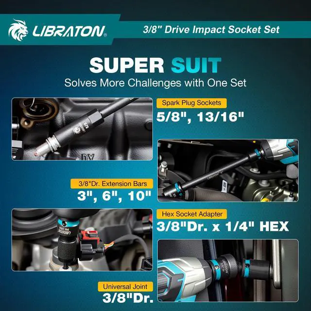 Alt view image 7 of 7 - 3/8 Socket Set 90PCS, SAE(5/16-3/4") & Metric(7-19MM) Impact Socket Set, Cr-V Impact Driver Socket, Deep&Shallow, Extension Bars, Ratchet Handle, Screwdriver Bits, Spark Plug Sockets, Adapter