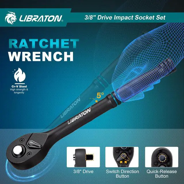 Alt view image 6 of 7 - 3/8 Socket Set 90PCS, SAE(5/16-3/4") & Metric(7-19MM) Impact Socket Set, Cr-V Impact Driver Socket, Deep&Shallow, Extension Bars, Ratchet Handle, Screwdriver Bits, Spark Plug Sockets, Adapter