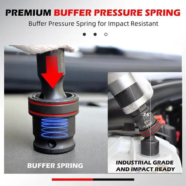 Alt view image 3 of 7 - 3/8" Drive Universal Impact Socket Set, 20 Piece Swivel Socket Set, Universal Joint Socket 6-Point, Metric, 8-22mm, Cr-Mo,with Extension Bars, Socket Adapter, Drill Bit Adapter