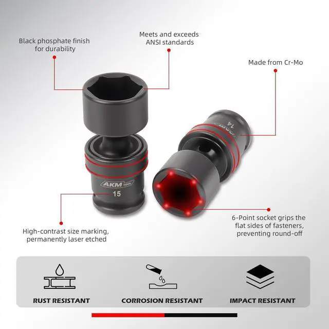 Alt view image 4 of 7 - 3/8" Drive Universal Impact Socket Set, 20 Piece Swivel Socket Set, Universal Joint Socket 6-Point, Metric, 8-22mm, Cr-Mo,with Extension Bars, Socket Adapter, Drill Bit Adapter