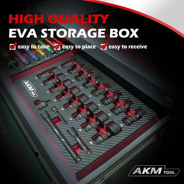 Alt view image 7 of 7 - 3/8" Drive Universal Impact Socket Set, 20 Piece Swivel Socket Set, Universal Joint Socket 6-Point, Metric, 8-22mm, Cr-Mo,with Extension Bars, Socket Adapter, Drill Bit Adapter