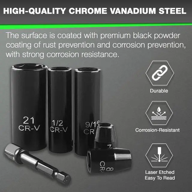 Alt view image 4 of 7 - 3/8" Drive Impact Socket Set 64-Piece, Deep & Shallow SAE (5/16"-1") & Metric (6-24mm), with 3/8-Inch Ratchet Handle, 6 Points,Cr-V, Extension Bars, Universal Joint, Gift for Men