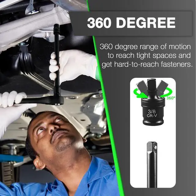 Alt view image 7 of 7 - 3/8" Drive Impact Socket Set 64-Piece, Deep & Shallow SAE (5/16"-1") & Metric (6-24mm), with 3/8-Inch Ratchet Handle, 6 Points,Cr-V, Extension Bars, Universal Joint, Gift for Men