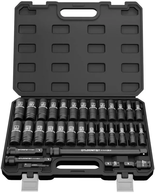 Main image of 32PCS 1/2" Drive Impact Socket Set - Heavy Duty Industrial-Grade Deep Sockets, Metric/SAE Full Set with Extension Bar, Cr-V Steel Corrosion-Resistant Coating & Premium Storage Case