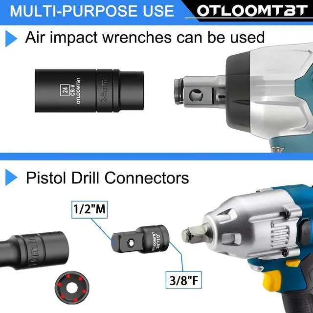 Alt view image 7 of 7 - 32PCS 1/2" Drive Impact Socket Set - Heavy Duty Industrial-Grade Deep Sockets, Metric/SAE Full Set with Extension Bar, Cr-V Steel Corrosion-Resistant Coating & Premium Storage Case