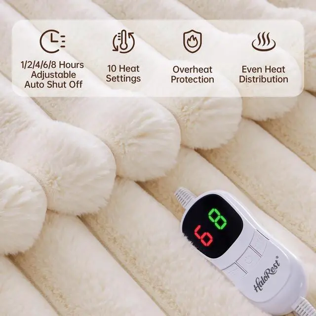 Alt view image 3 of 7 - Heated Throw Blanket, Faux Fur Cozy Heating Blanket with Overheat Protection, 1/2/4/6/8 Hours Auto-Off 10 Heat Level, Machine Washable (50x60 Inches, Cream White)