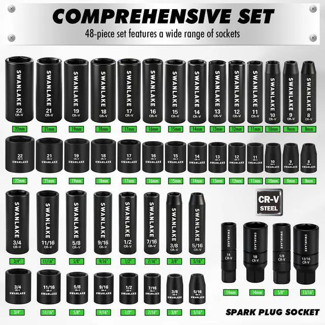 Alt view image 2 of 7 - 105-Piece 3/8" Drive Impact Socket Set, SAE (5/16 to 3/4 inch) and Metric (8-22mm) 6 Point CR-V Steel Socket Wrench Set, Extension Bars, Universal Joint, Ratchet Handle, Screwdriver Bit Mechanic Tool