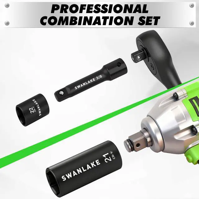 Alt view image 6 of 7 - 105-Piece 3/8" Drive Impact Socket Set, SAE (5/16 to 3/4 inch) and Metric (8-22mm) 6 Point CR-V Steel Socket Wrench Set, Extension Bars, Universal Joint, Ratchet Handle, Screwdriver Bit Mechanic Tool