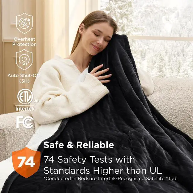 Alt view image 5 of 7 - Heated Blanket Throw Blanket - Fast Heating Electric Blanket, Soft Flannel Heated Throw with 4 Time Settings, 6 Heating Settings, Warm Gifts for Grandma Grandpa (50x60 inches, Black)