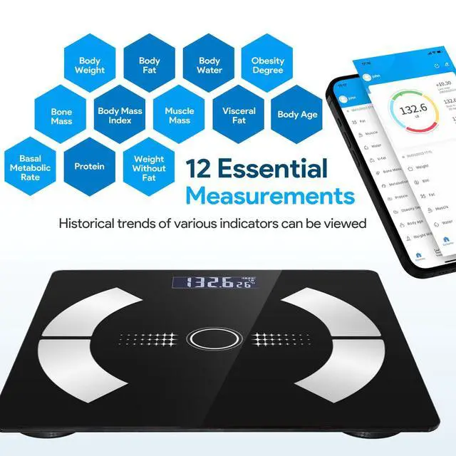 Alt view image 3 of 7 - Body Fat Scale, Smart Weight Scale, Digital Bathroom Scale with Bluetooth functionality, Capable of Analyzing Body Fat, Muscle Mass, Water Content, and Bone Mass.