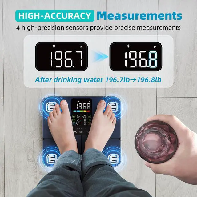 Alt view image 6 of 7 - No APP Body Fat Scale 500lb Smart Bathroom Scale with 5.44'' Large Backlit Display 8 Body Composition Analyzer, Most Accurate Digital Weight Scale for BMI Body Fat Muscle Mass