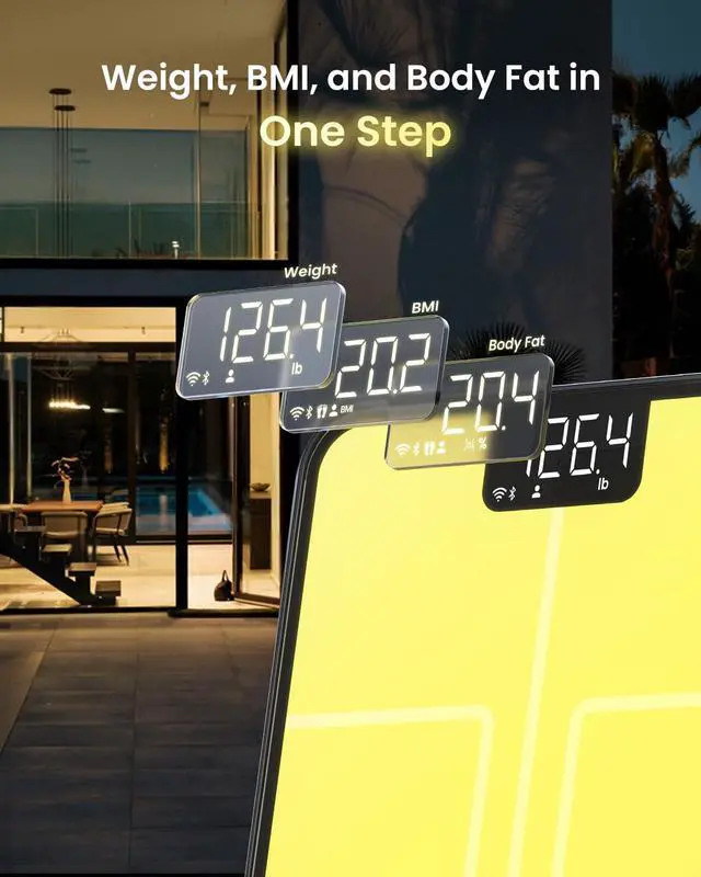 Alt view image 4 of 5 - Smart Scale for Body Weight, BMI, Body Fat, Muscle Mass, Bluetooth Wi-Fi Rechargeable Scale, RGB Lighting Color Changing Scale, Sync with Fitness App, Chroma Aspire