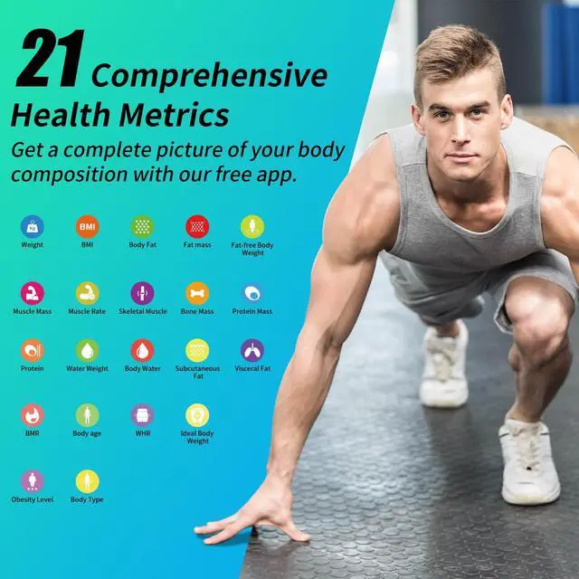 Alt view image 3 of 7 - Scale for Body Weight Digital Bathroom Scale with 8 Electrodes, 21 Body Datas Dual Frequency BIA Measurement Smart Weight Scale Compatible with iOS & Android, Max 400lb/180kg/28st