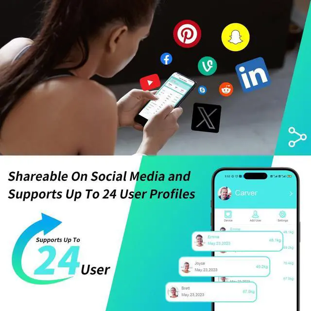 Alt view image 7 of 7 - Scale for Body Weight Digital Bathroom Scale with 8 Electrodes, 21 Body Datas Dual Frequency BIA Measurement Smart Weight Scale Compatible with iOS & Android, Max 400lb/180kg/28st