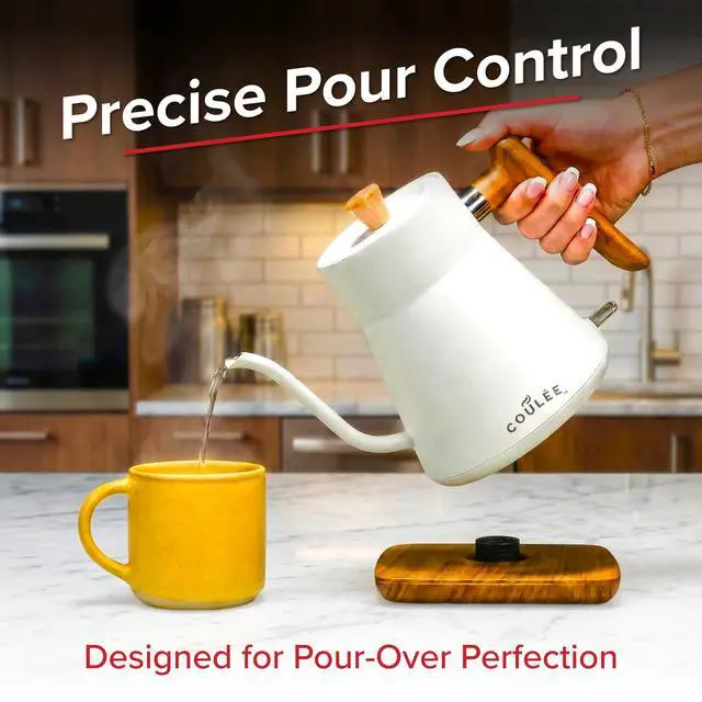 Alt view image 4 of 7 - Coffee Gooseneck Kettle, Stainless Steel Interior, Electric Kettle for Boiling Water, Pour Hot Water Over Coffee, Tea, or Matcha, Electric Boiler, Heat Resistant Ergonomic Handle, White