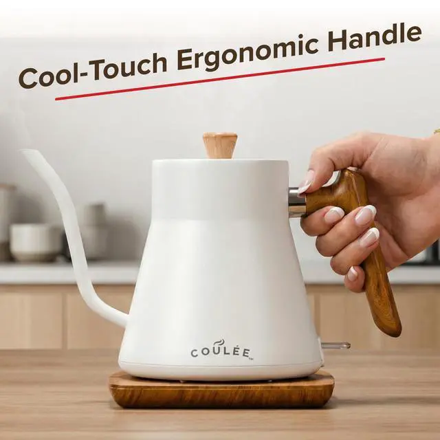 Alt view image 5 of 7 - Coffee Gooseneck Kettle, Stainless Steel Interior, Electric Kettle for Boiling Water, Pour Hot Water Over Coffee, Tea, or Matcha, Electric Boiler, Heat Resistant Ergonomic Handle, White