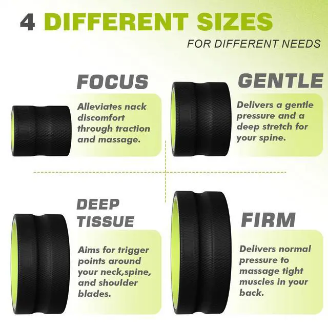 Alt view image 7 of 7 - Back Roller Wheel - 5 Pack Yoga Foam Roller for Physical Therapy & Back Stretcher, Deep Tissue Massage for Pain Relief & Stretching | Green.