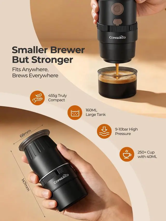 Alt view image 4 of 6 - Portable Handheld Electric Espresso Machine, Ultra Light Compact Coffee Maker for Hot Water, 160ML Large Water Tank, 2300mAh Battery, Unique Bracket Fast Brewing for NS Capsules, Travel/Camping/Office
