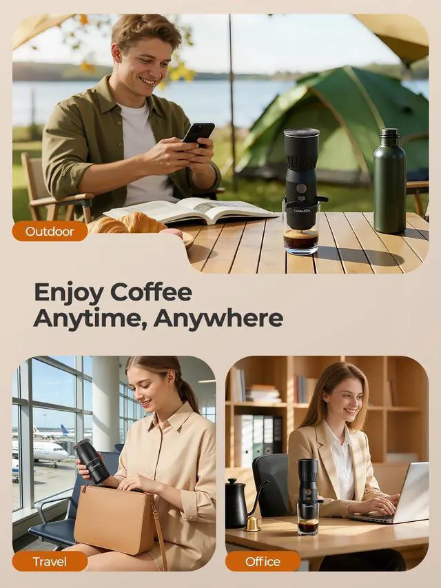 Alt view image 6 of 6 - Portable Handheld Electric Espresso Machine, Ultra Light Compact Coffee Maker for Hot Water, 160ML Large Water Tank, 2300mAh Battery, Unique Bracket Fast Brewing for NS Capsules, Travel/Camping/Office