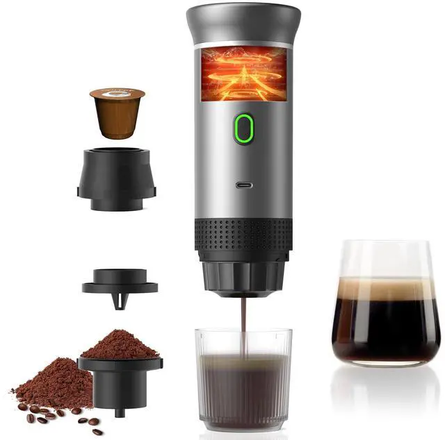 Main image of Portable Espresso Machine for Travel, Travel Coffee Maker for Coffee PowderCoffee Maker Self-Heating with USB-C, with Ground Coffee & NS Capsule for Hiking and Camping