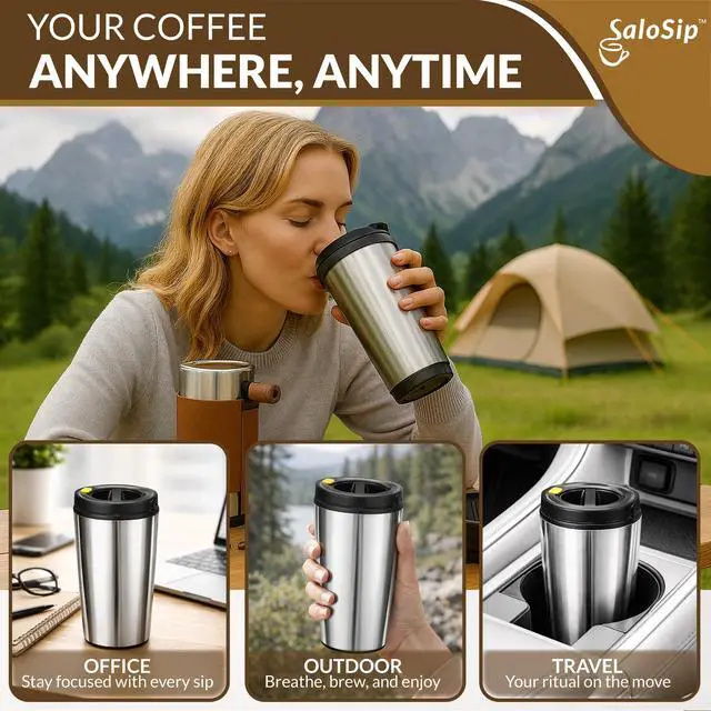 Alt view image 6 of 7 - Portable Pour Over Coffee Maker with Grinder, Manual 4-in-1 Coffee Maker Kit for Travel & Camping, No Batteries, No Cables, No Pods, Stainless Steel