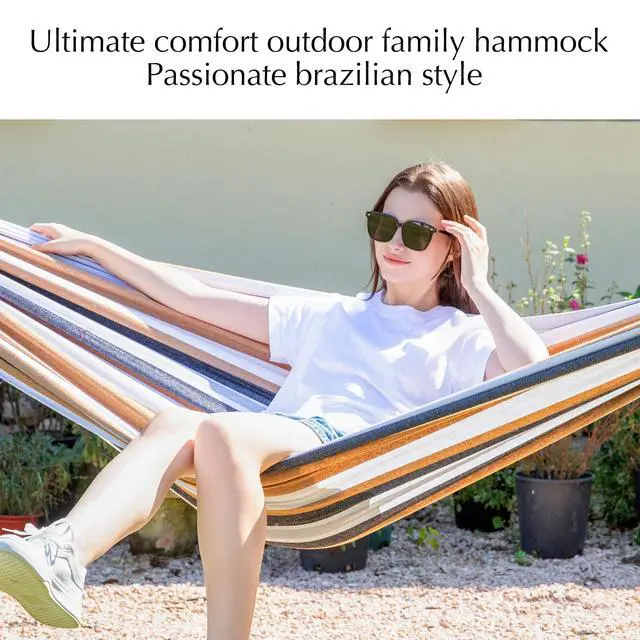 Alt view image 2 of 6 - Family Hammocks for Outside, Replacement Outdoor Tree Hammock for Indoor Patio Porch Garden (Coffee, Large)