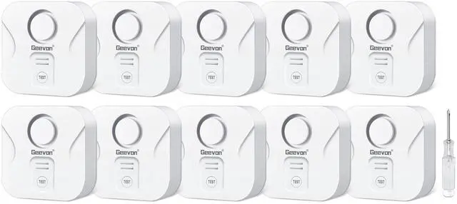 Main image of Geevon 10 Pack Water Leak Detectors for Home, 100dB Water Sensor Alarm Flood Leakage Detection Devices for Bathroom, Basements, Laundry Rooms, Kitchen, IP56 Waterproof(BatteryScrewdriver Included)
