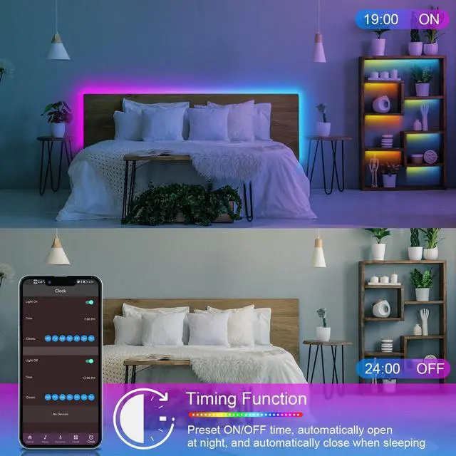 Alt view image 5 of 6 - 100ft Led Lights for Bedroom, Led Strip Lights Music Sync Corlor Changing, Led Light Strip with Remote & App Control RGB Strip, Led Lights for Room Dorm Home Classroom Ceiling Decor