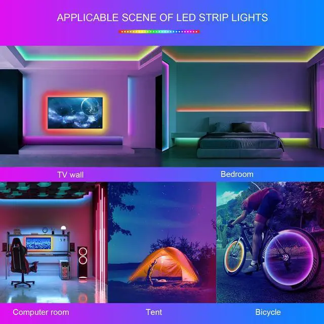 Alt view image 6 of 6 - 100ft Led Lights for Bedroom, Led Strip Lights Music Sync Corlor Changing, Led Light Strip with Remote & App Control RGB Strip, Led Lights for Room Dorm Home Classroom Ceiling Decor