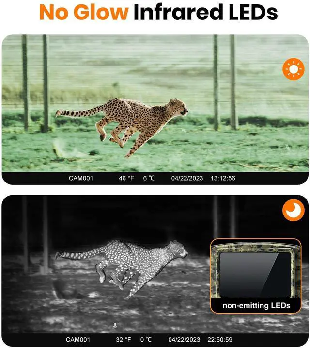 Alt view image 5 of 7 - Trail Camera - 4K 48MP Game Camera with Night Vision, 0.05s Trigger Motion Activated Hunting Camera, IP66 Waterproof, 130°Wide-Angle with 46pcs No Glow Infrared Leds for Outdoor Wildlife Monitoring