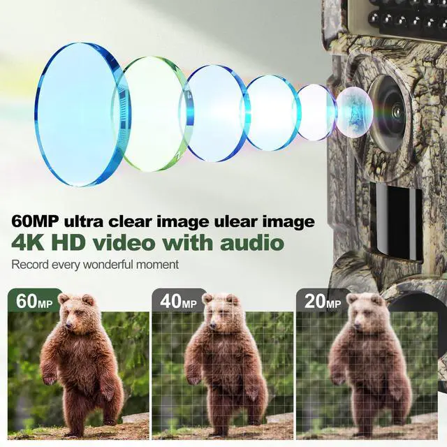 Alt view image 2 of 7 - 4K 60MP WiFi Trail Camera,Game Cameras with Night Vision Motion Activated Waterproof,Suitable for Outdoor Wildlife Detection, Monitoring Home Security