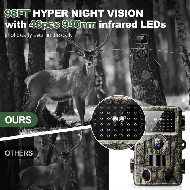 Alt view image 3 of 7 - 4K 60MP WiFi Trail Camera,Game Cameras with Night Vision Motion Activated Waterproof,Suitable for Outdoor Wildlife Detection, Monitoring Home Security
