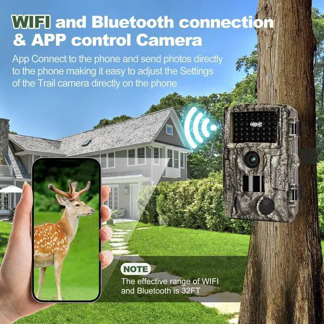 Alt view image 6 of 7 - 4K 60MP WiFi Trail Camera,Game Cameras with Night Vision Motion Activated Waterproof,Suitable for Outdoor Wildlife Detection, Monitoring Home Security