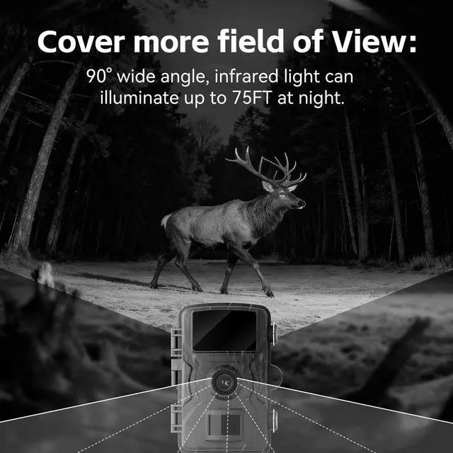 Alt view image 3 of 7 - Trail Camera, 36MP 2K 0.1S Trigger Motion Activated,Game Camera with Night Vision IP66 Waterproof 2.0''LCD 90° Cam Lens for Outdoor Scouting Wildlife Monitoring Home Security, Gifts for Men