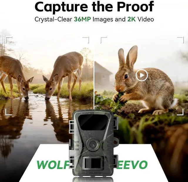 Alt view image 2 of 7 - 2026 New upgrade Trail Camera, 36MP 2K 0.1S Trigger Motion Activated,Game Camera with Night Vision IP66 Waterproof 130° Cam Lens for Outdoor Wildlife Monitoring Home Security, Gifts for Men 2 Pack