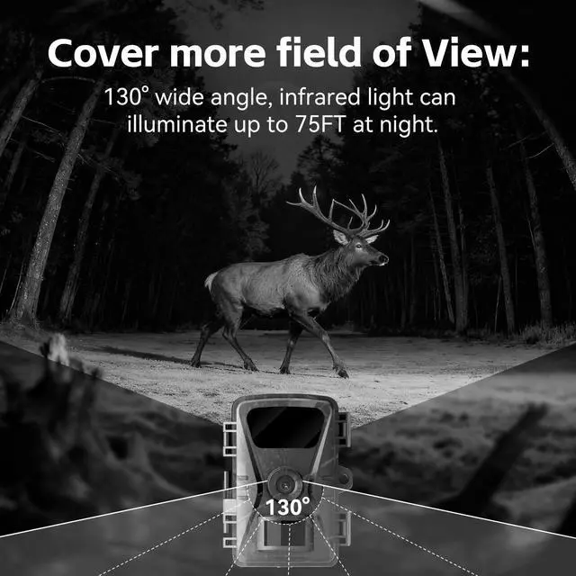 Alt view image 3 of 7 - 2026 New upgrade Trail Camera, 36MP 2K 0.1S Trigger Motion Activated,Game Camera with Night Vision IP66 Waterproof 130° Cam Lens for Outdoor Wildlife Monitoring Home Security, Gifts for Men 2 Pack