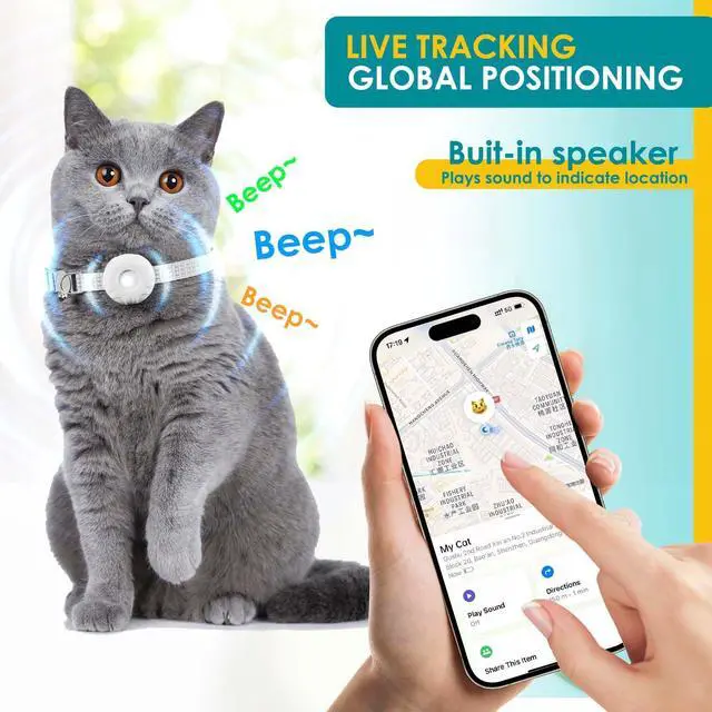 Alt view image 3 of 7 - Smart Cat GPS Tracker, Compatible with Apple Find My App (Only iOS), No Monthly Fee, Waterproof (White Tracker, White Cat Collar)