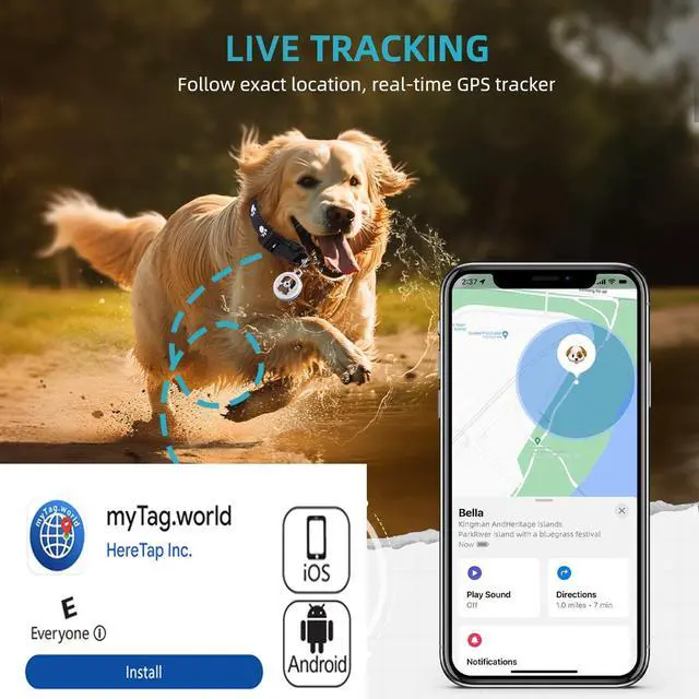 Alt view image 2 of 6 - Dog Tracker-GPS Dog Collar-GPS Tracker for Dogs-Pet Tracker for Dogs | Android and iOS Universal | No Monthly Fee | Waterproof | Works with Any Collar