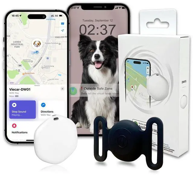 Main image of GPS Tracker for Dogs, Mini GPS Cat Tracker, IPX8 Waterproof GPS Tracker for Cats with Holder, No Monthly Fee, Work with Apple Find My(iOS Only), Smart Trackers for Dogs Finder Trackers Pets(Black)