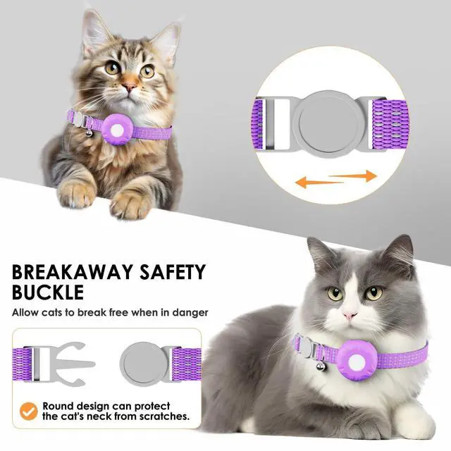 Alt view image 5 of 7 - Cat Tracker, GPS Tracker, Compatible with Apple Find My App(Only iOS), Waterproof Cat Tracker Collar with Bell and Safety Elastic Buckle, No Monthly Subscription Fee, Up to 1-Year Battery, Purple