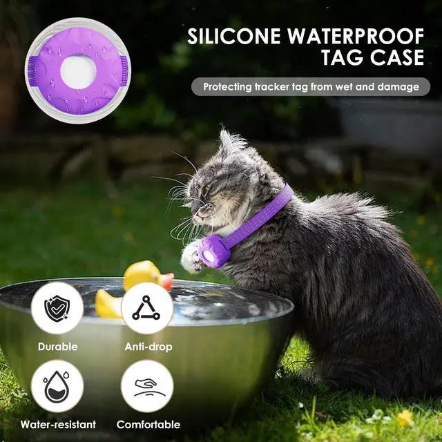 Alt view image 6 of 7 - Cat Tracker, GPS Tracker, Compatible with Apple Find My App(Only iOS), Waterproof Cat Tracker Collar with Bell and Safety Elastic Buckle, No Monthly Subscription Fee, Up to 1-Year Battery, Purple
