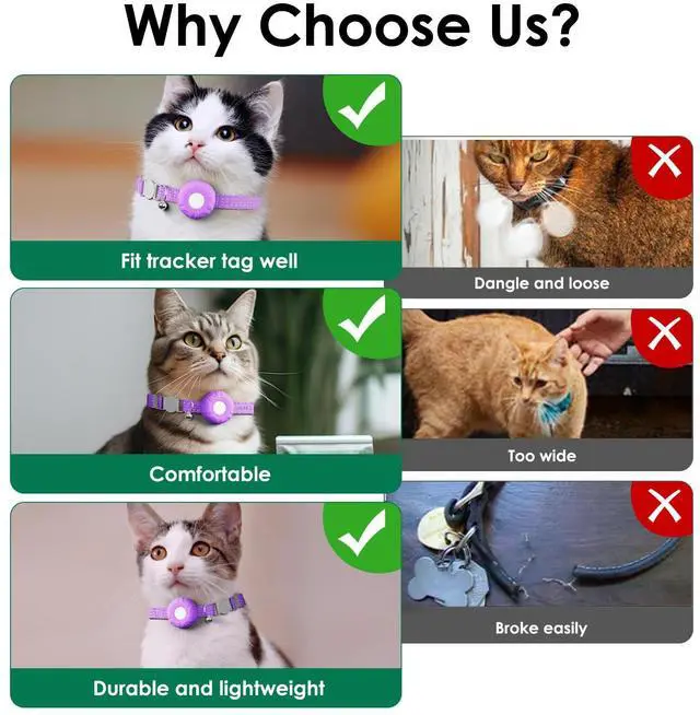 Alt view image 7 of 7 - Cat Tracker, GPS Tracker, Compatible with Apple Find My App(Only iOS), Waterproof Cat Tracker Collar with Bell and Safety Elastic Buckle, No Monthly Subscription Fee, Up to 1-Year Battery, Purple