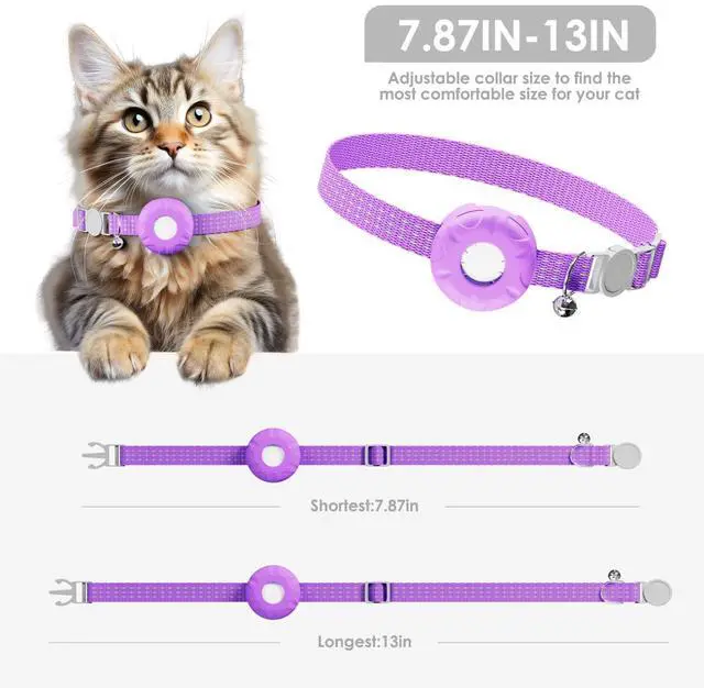 Alt view image 4 of 7 - Cat Tracker, GPS Tracker, Compatible with Apple Find My App(Only iOS), Waterproof Cat Tracker Collar with Bell and Safety Elastic Buckle, No Monthly Subscription Fee, Up to 1-Year Battery, Purple